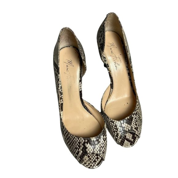Marc Fisher Heels Joey Peep Toe Snakeskin D'Orsay Pumps Size 8 - Picture 2 of 9